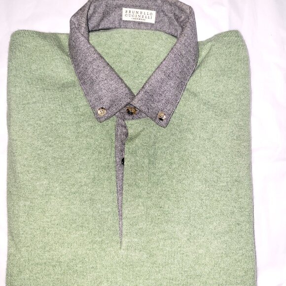 Brunello Cucinelli Unisex Celery/Gray Cashmere Sweater - EU54/US L - Picture 1 of 4